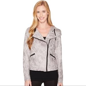 blanc noir Light Gray Moto Zip Hooded Jacket with Black Trim